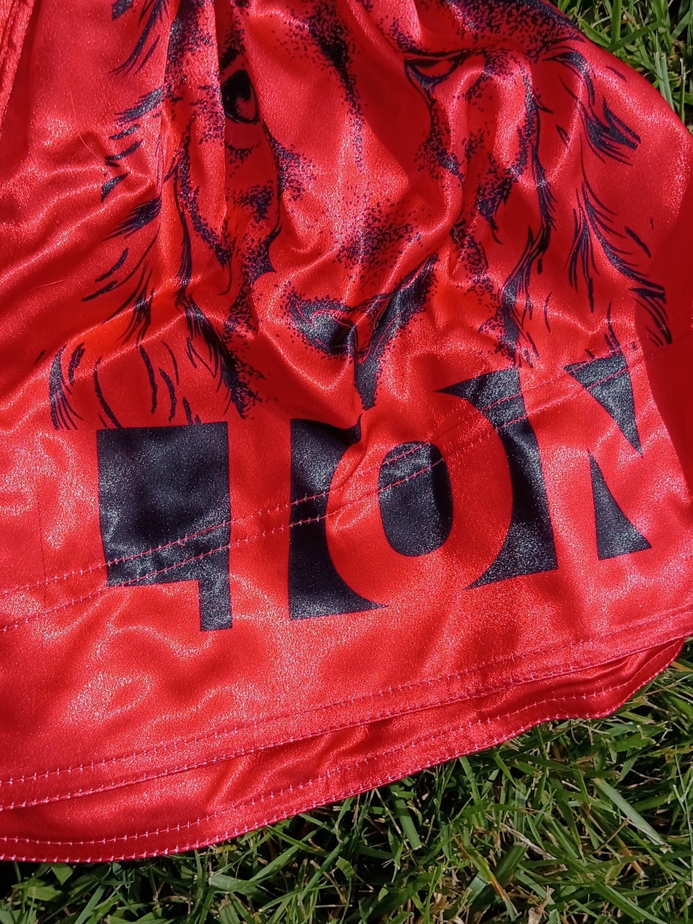 NWOT Satin Muay Thai Kickboxing Shorts Red Lion Graphic Streetwear Unisex S - Picture 8 of 10